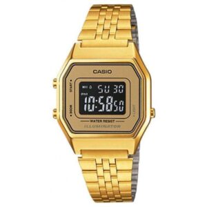 alt="relógio de pulso casio LA680WGA-9 vintage dourado"